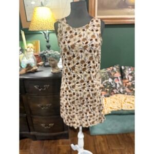 Vintage California Concepts 90s Floral Sleeveless Shift Dress Brown Blue Size 13